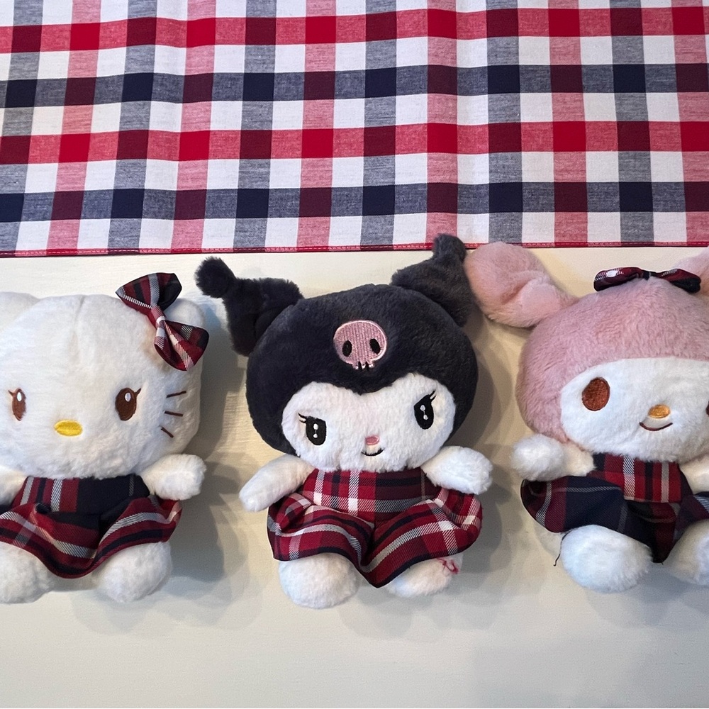 Hello Kitty Kuromi and Melody Sanrio Plaid Dress Plush Set (3 plushies!!)